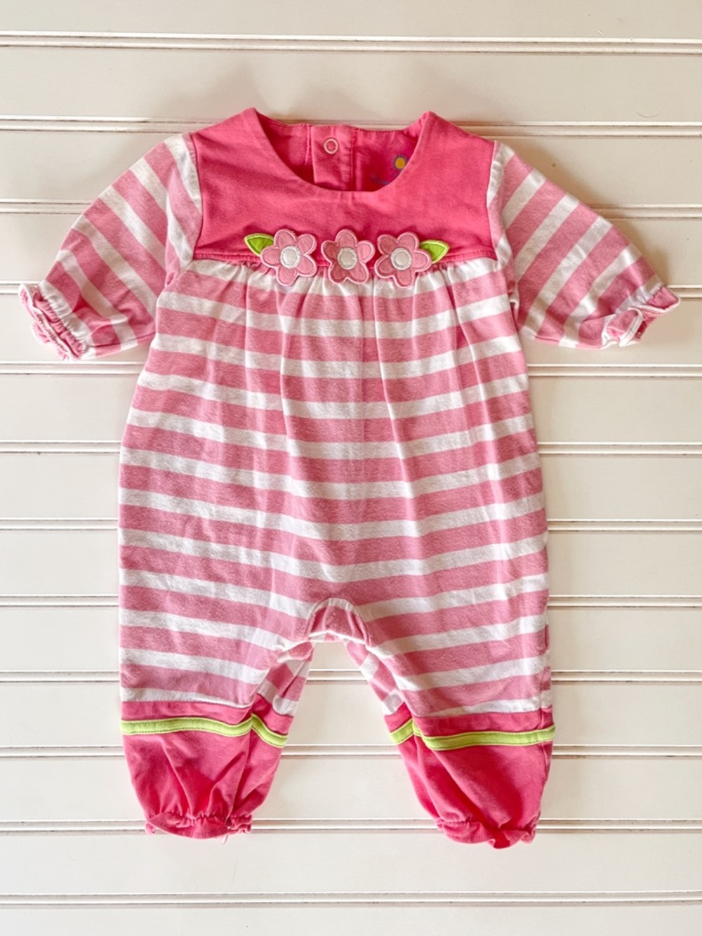 FLORENCE EISEMAN VGUC Girls Watermelon Pink Floral Appliqué Romper